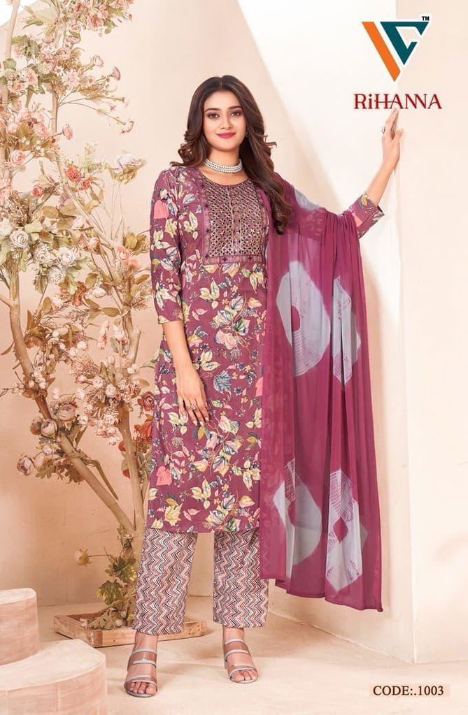 Rihanna Vol 1 By Vandana Rayon Printed Kurti With Bottom Dupatta Wholesale Market In Surat